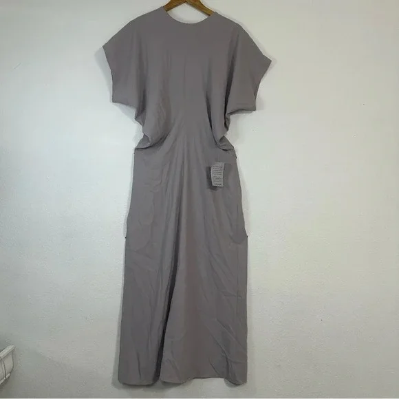 LUXELY By Maggy London Dove Gray Blouson Crew Neck Short Sleeve  Bodice THEO- - Picture 9 of 16